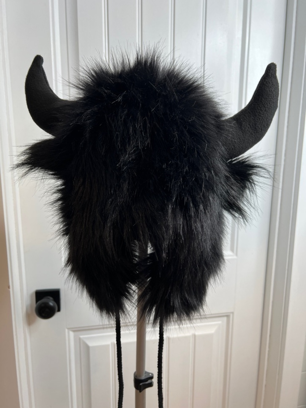 Black Faux Fur Funny Plush Ox Horn Cosplay Warm Costume Hat. OS. - Picture 4 of 12